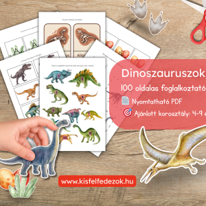 🦖 Dinoszauruszok – 100 oldalas nyomtatható foglalkoztató gyerekeknek