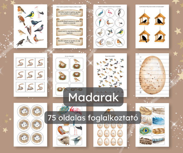 🐦 Madarak – Nyomtatható foglalkoztató gyerekeknek (PDF – 75 oldal)